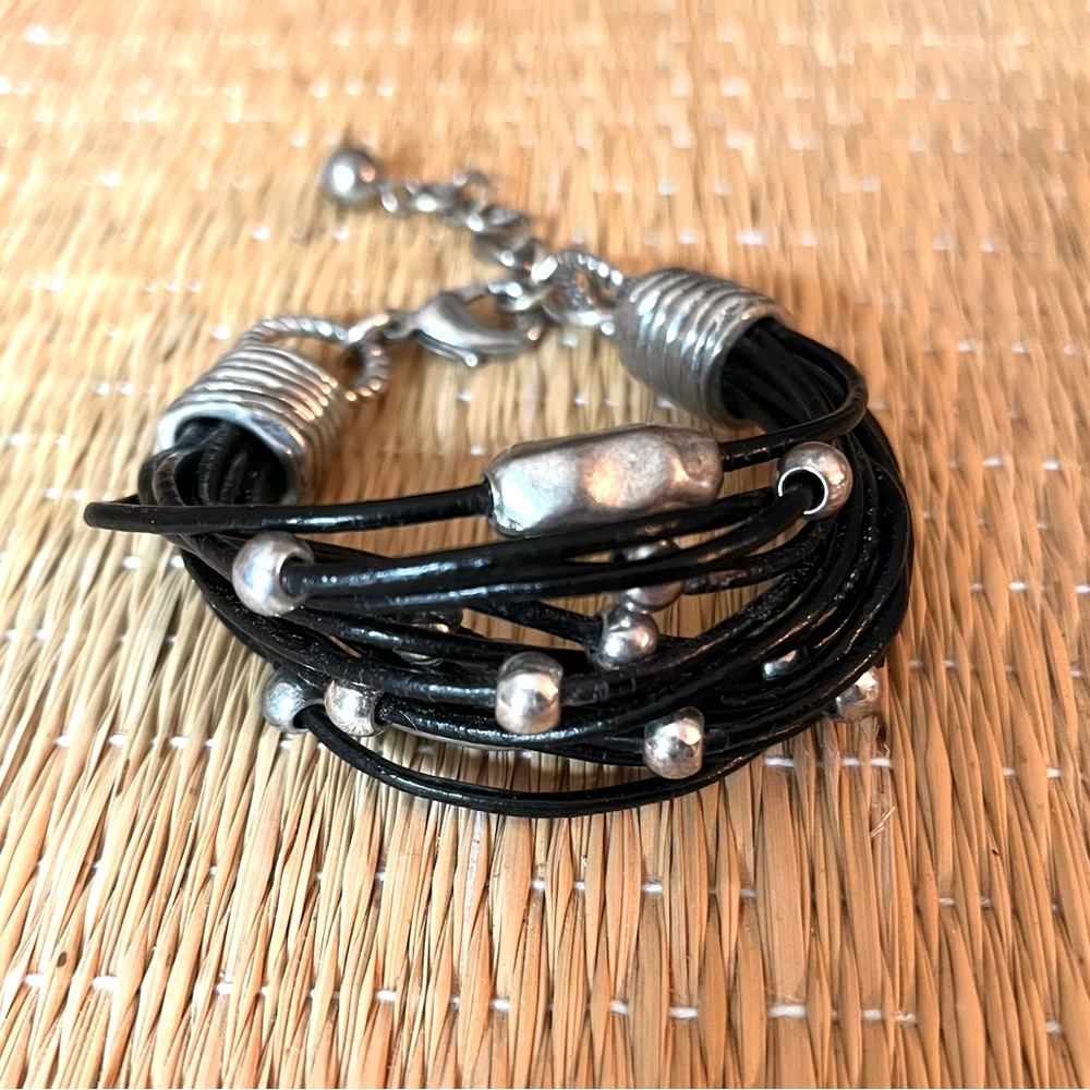 Leather and Silver Chunky Multi-Strand Bracelet